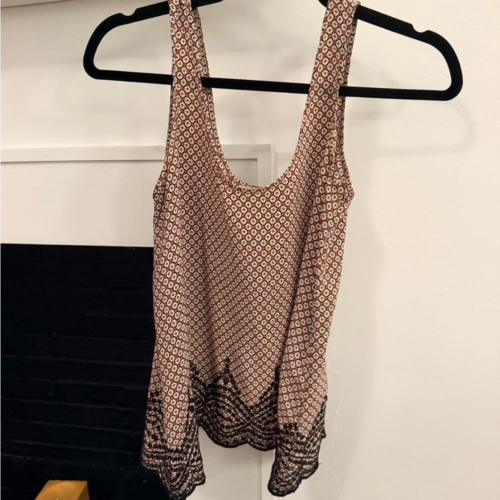 Joie Brown Printed Scoop Neck Tank Top